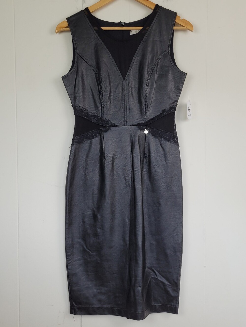 Rinascimento Small Black Faux Leather Cutout Midi Dress